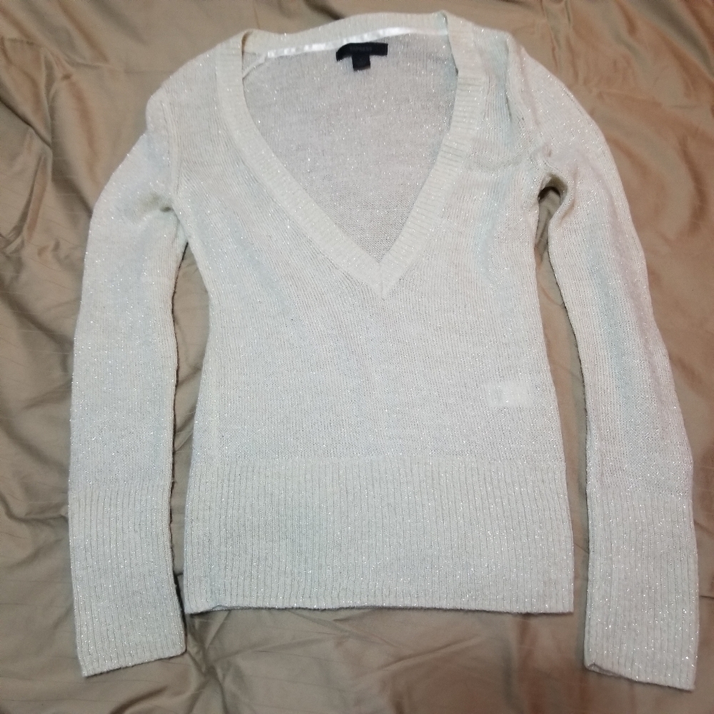 Express White Deep V-Neck Sweater
